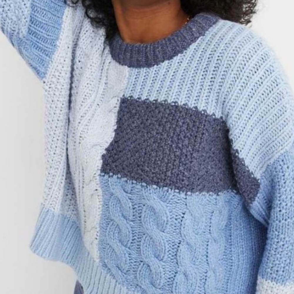 Aerie Blue and Gray Patchwork Sweater